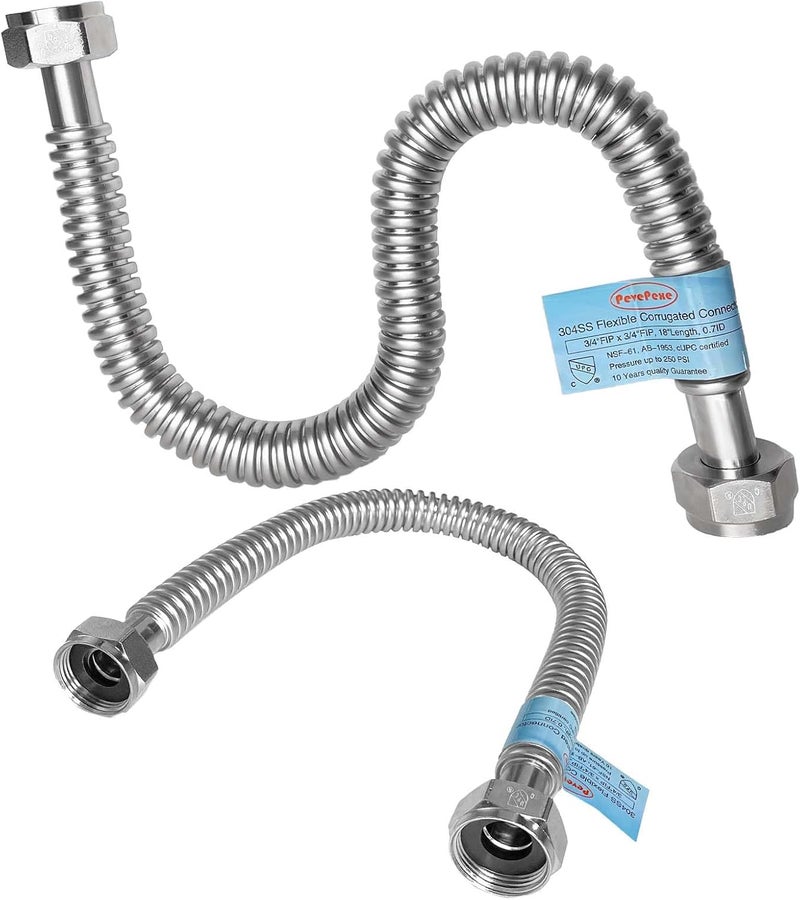 PEVEPEXE 2 PACK, 24" Length Stainless Steel Flexible Corrugated Water Heater Connector, 1"FIP x 1"FIP, 1 Inch SS304 Flex Pipe Hose For Water Softener (0.7"ID) - Image 1